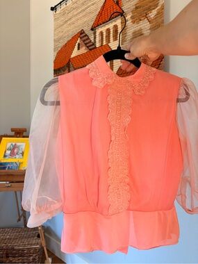 Women’s Coral Pink Lace-Trim Chiffon Dress Top